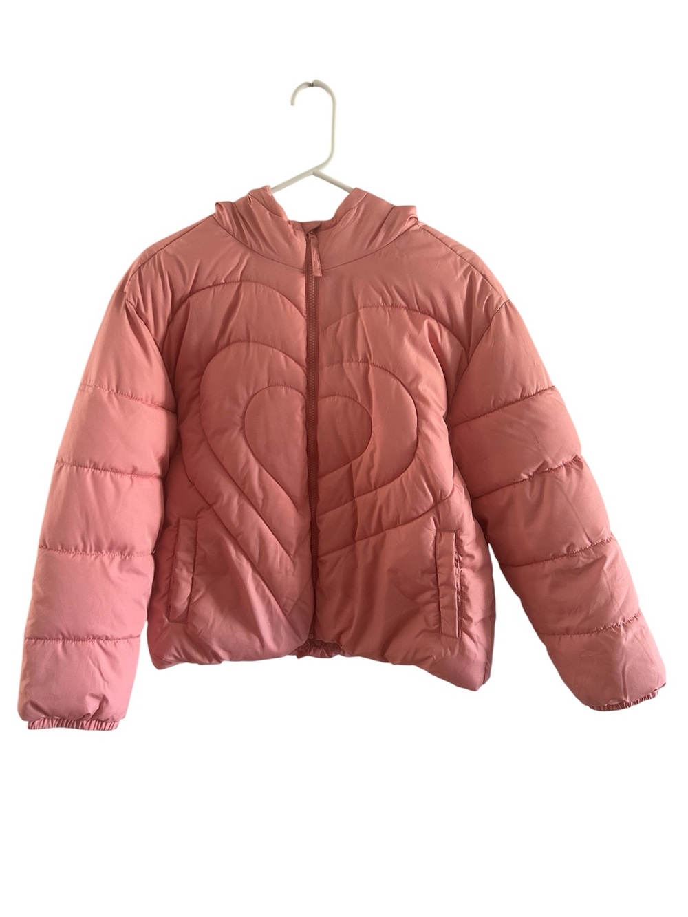Old Navy Rose Pink Quilted Heart Puffer Jacket with Hood